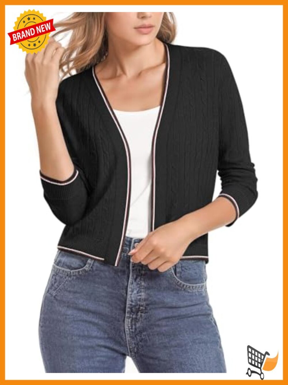 Lightweight Cropped Cardigan Sweater Shrug 3/4 Sleeve Open Front Knit Cardigan